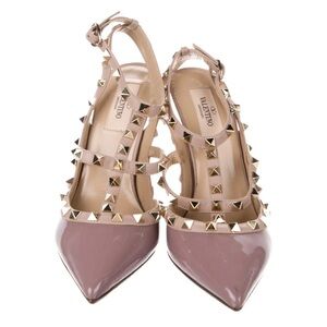 Valentino Rockstud Accents Patent Leather T-Strap Pumps Size: 8.5